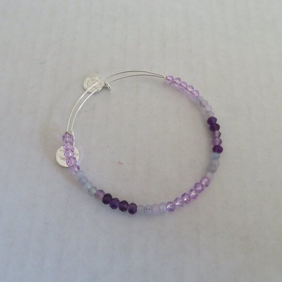 Alex and Ani Multi Purple Beaded Bangle/Bracelet, Shiny Silver, EUC - Picture 3 of 7